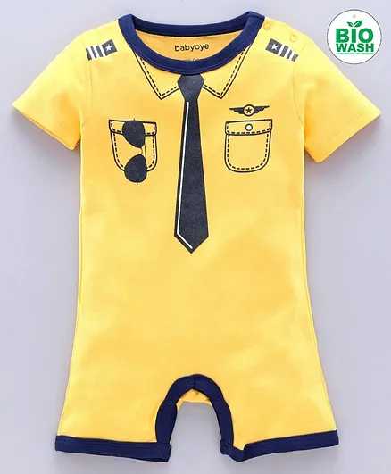 Babyoye Half Sleeves Cotton Romper Pilot Print - Yellow