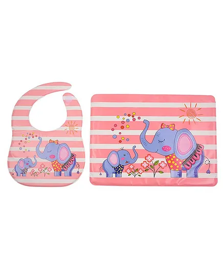 Yellow Bee Feeding Bib With Mat Elephant Print - Pink