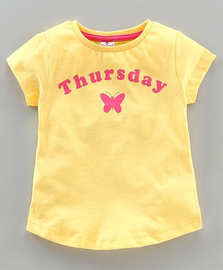 Smarty Half Sleeves Top Thursday Print - Yellow
