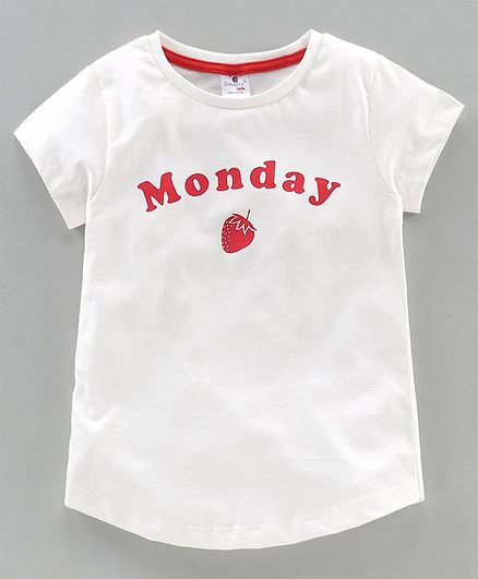 Smarty Half Sleeves Top Monday Print - Off White