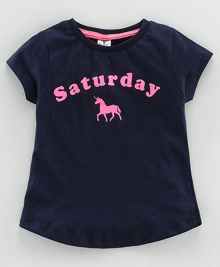Smarty Half Sleeves Top Saturday Print - Navy