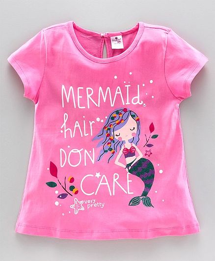 Smarty Half Sleeves T-Shirt Mermaid Print - Pink