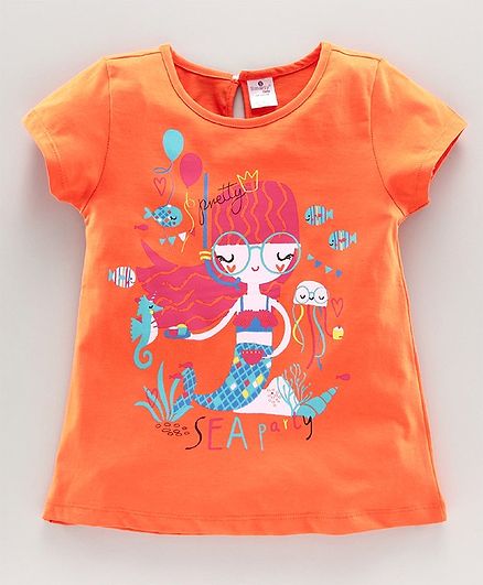 Smarty Half Sleeves T-Shirt Mermaid Print - Orange