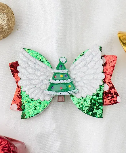 Arendelle Shinny Christmas Tree Bow Design Hair Clip - Green