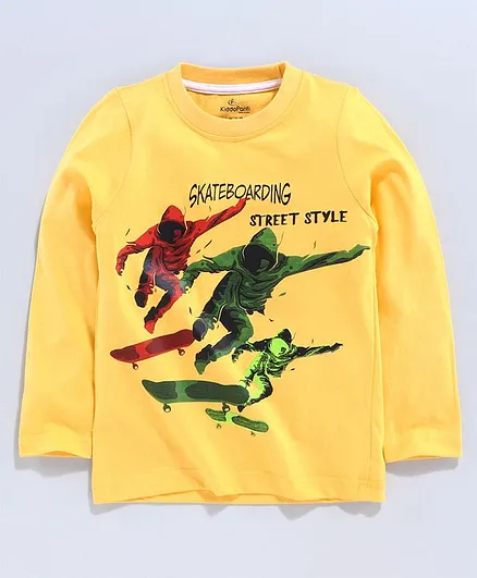 Kiddopanti Full Sleeves Skate Boarding Print T-Shirt - Yellow