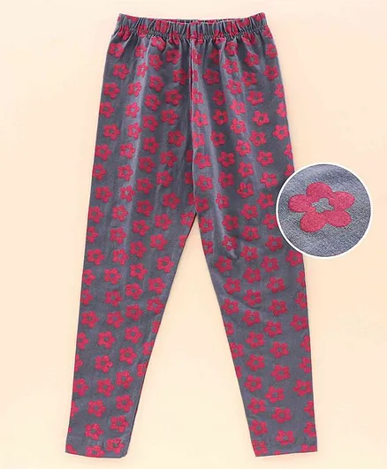 Kiddopanti Full Length Floral Print Leggings - Grey