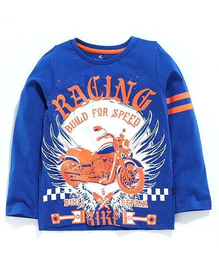 Kiddopanti Full Sleeves Racing Bike Printed T-Shirt - Royal Blue
