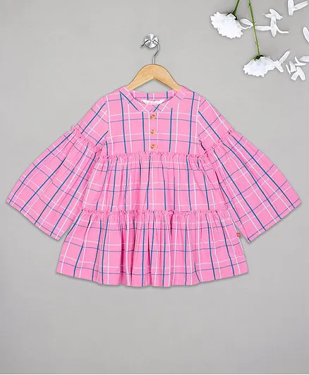 Budding Bees Full Sleeves Checked Top - Pink
