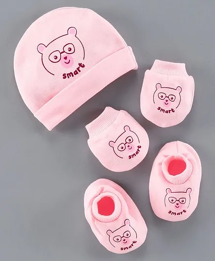 Simply Cap Mitten & Booties Set Pink - Diameter 10 cm