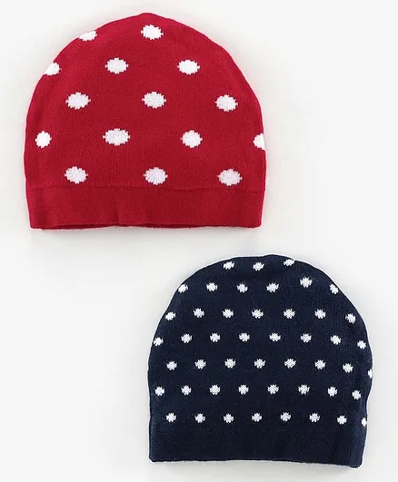 Simply Baby Cap Dotted Print Pack of 2 Red and Blue - Diameter 10 cm