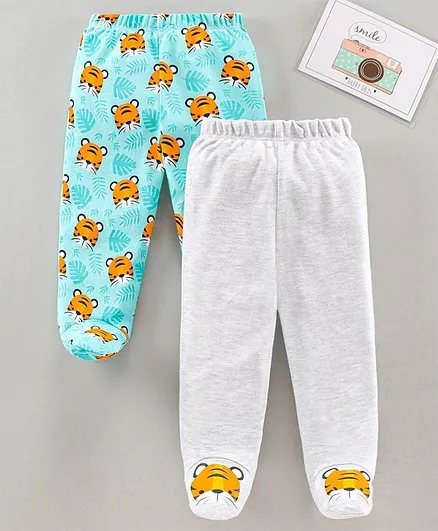 Babyhug Bootie Pajamas Shark Print Pack of 2 - Green Grey