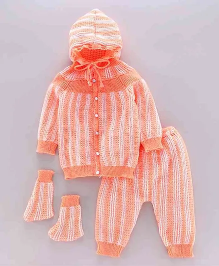 Babyhug Full Sleeves Hooded Sweater Set with Booties - Peach