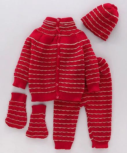 Babyhug Full Sleeves Sweater Set - Red