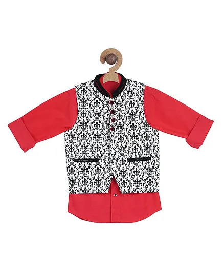 Actuel Full Sleeves Solid Shirt With Jacquard Print Jacket - Red
