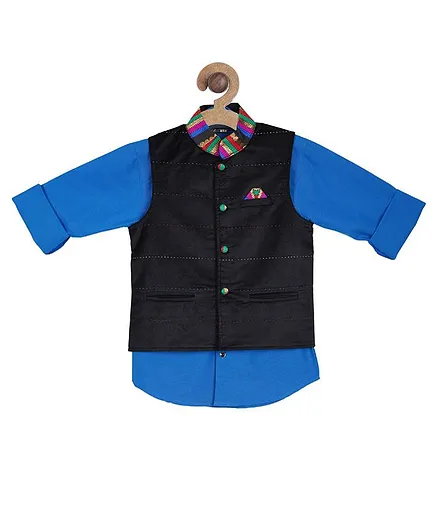 Actuel Full Sleeves Solid Shirt With Contrast Collared Jacket - Blue