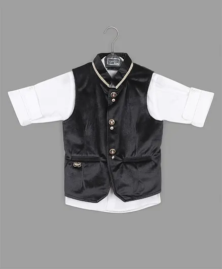 Actuel Full Sleeves Shirt With Waistcoat - Black
