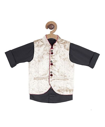 Actuel Full Sleeves Shirt With Brocade Pattern Jacket - Black