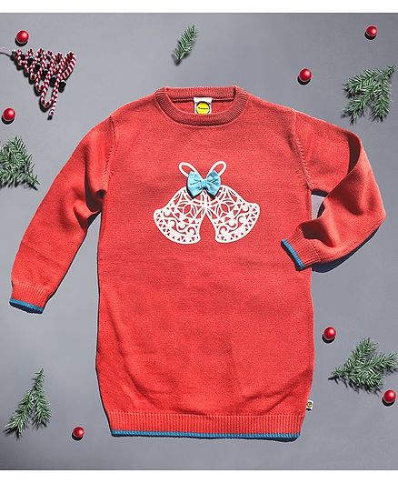 Pranava Full Sleeves Jingle Bells Print Sweater - Red