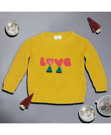Pranava Full Sleeves Heart Design Sweater - Yellow