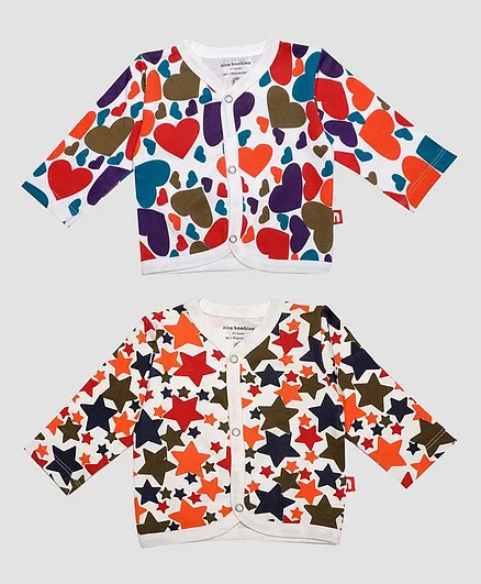 Nino Bambino Pack Of 2 Full Sleeves Heart & Star Printed Tee - Multi Colour