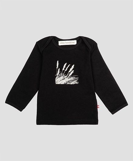 Nino Bambino Full Sleeves Printed Organic Cotton Tee - Black