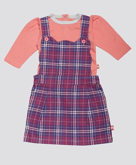Nino Bambino Full Sleeves Organic Cotton Tee With Checkered Dungaree - Mutli Colour