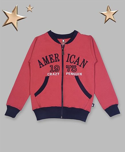 Crazy Penguin Full Sleeves Text Print Jacket - Pink