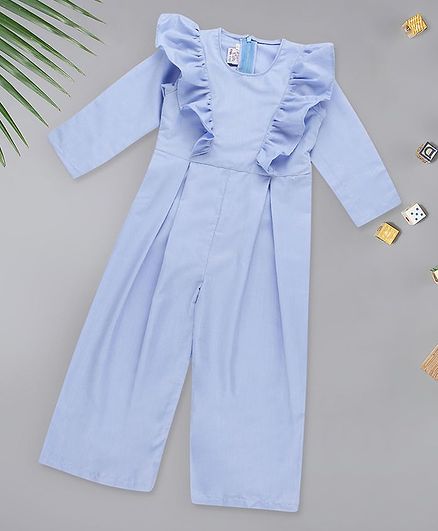 oui oui Full Sleeves Front Frilled Jumpsuit - Blue