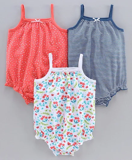 Babyhug 100% Cotton Singlet Onesies Multiprint Pack of 3 - Red White Blue