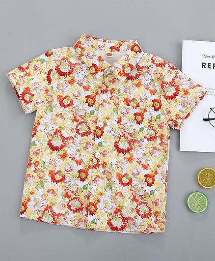 Kookie Kids Half Sleeves Shirts Floral Print - Yellow