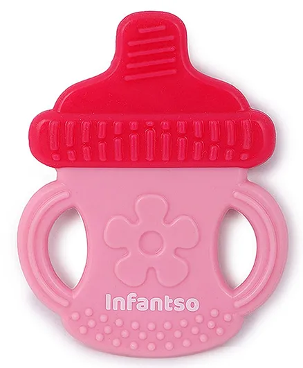 INFANTSO Non-Toxic Food-Grade Silicone Baby Teether Bottle Shape Teether - Pink