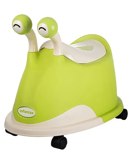 Infantso Baby Potty Seat With Lid And Wheels Snail Shaped - Green