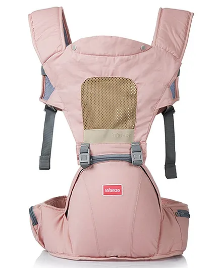 INFANTSO 4-in-1 Adjustable Hip SEAT Baby Carrier Soft & Comfortable with Safety Belt, Multi-Utility Pockets and Wide Cushioned Straps - PINK