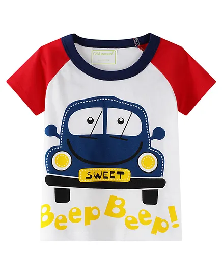 Kookie Kids Half Raglan Sleeves Tee Car Print - Red