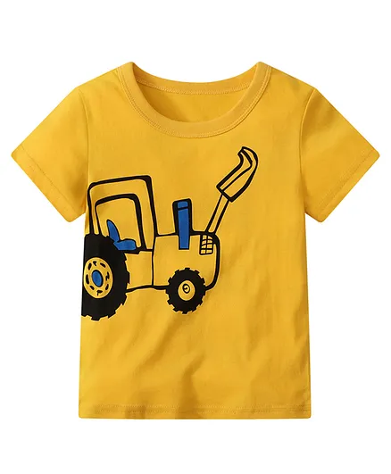 Kookie Kids Half Sleeves Tee Construction Vehicle Print - Yellow
