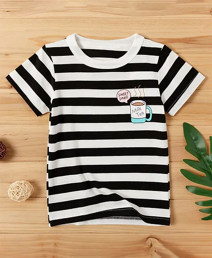 Kookie Kids Half Sleeves Stripe Tee Mug Print - Black White