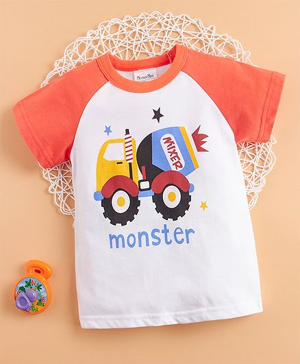 Kookie Kids Raglan Sleeves Tee Monster Print - White Red