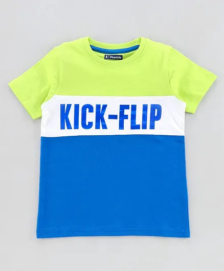 Pine Kids Half Sleeves Tee Kick Flip Print - Green Blue