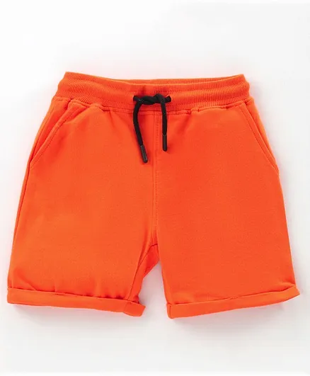 Pine Kids 100% Cotton Above Knee Length Biowashed Shorts With Drawstring - Orange