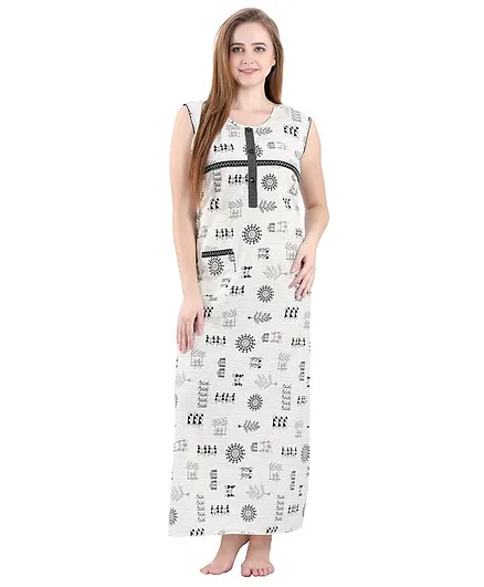 Piu Sleeveless Aztec Print Nighty - White