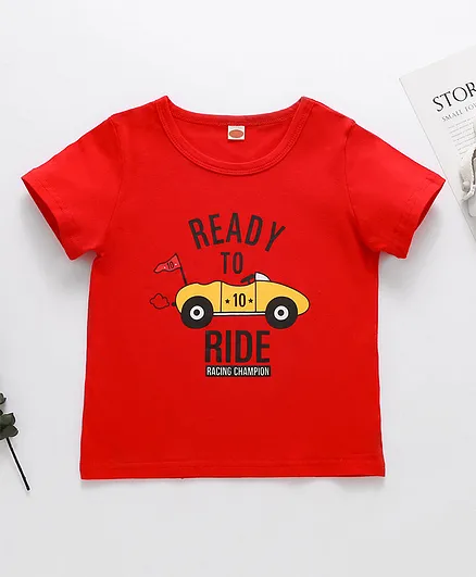 Kookie Kids Half Sleeves Tee Car Print - Red