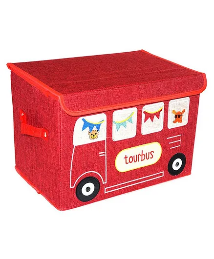 Muren School Bus Pattern Foldable Storage Box - Red