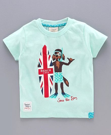 Ollypop Half Sleeves Tee Beach Print - Sea Green
