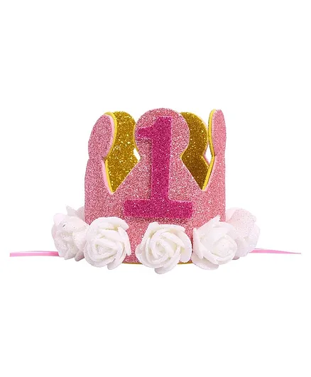 Funcart 1st Birthday Glitter Crown Cap - Pink