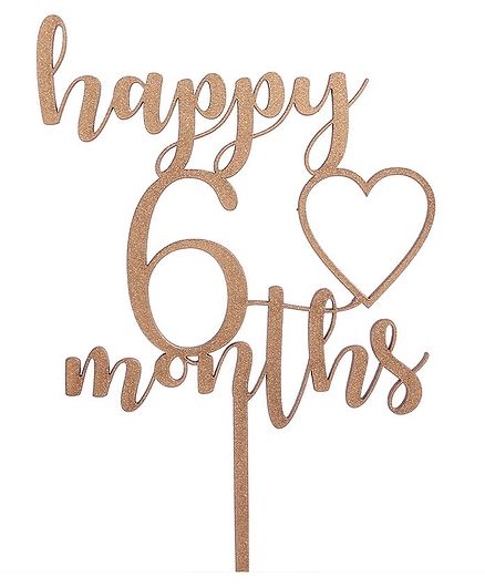 Funcart Happy 6 Months Birthday Cake Topper - Golden