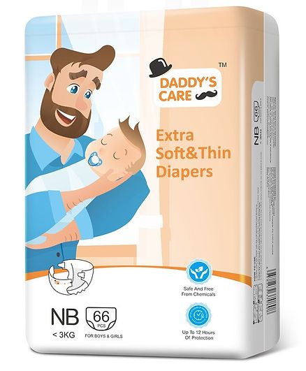 Daddy's Care Disposable Tape Style New Born Diapers with Wetness Indicator - 66 Pieces