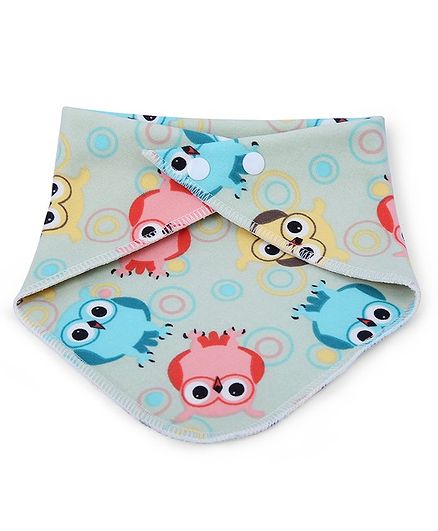 Dokkodo 100% Cotton Bandana Drool Bib Owl Print - Grey