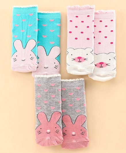 Mustang Ankle Length Socks Set of 3 Pairs - Pink Blue Grey