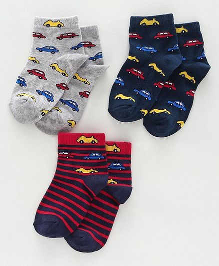 Mustang Ankle Length Socks Pack of 3 - Grey Red Navy