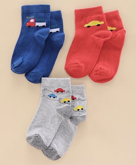 Mustang Ankle Length Socks Set of 3 Pairs - Blue Red Grey
